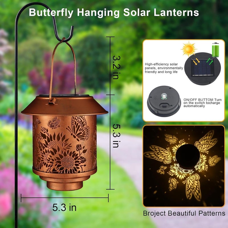 Doogarden Solar Lantern Outdoor Hanging Sunflower Lights Gifts for Women Mom Metal Garden Decor Outside Waterproof LED Lanterns for Patio(Butterfly) - Image 4